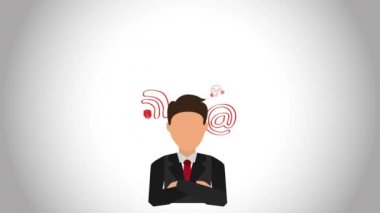 Teknoloji simgeleri ile işadamı