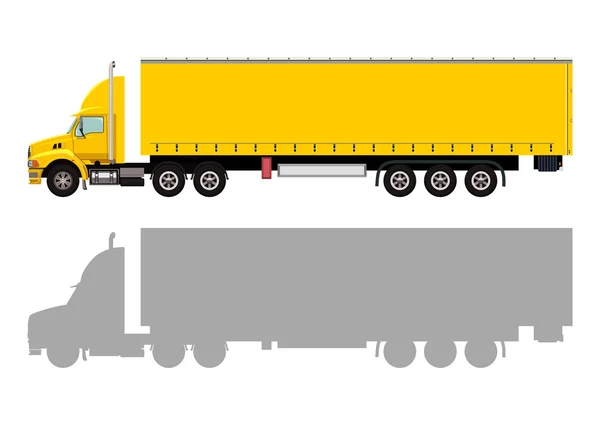 Gul lastbil med släpvagn — Stock vektor