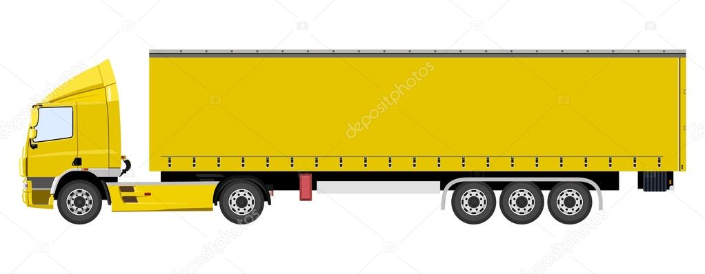 Yellow truck with a trailer