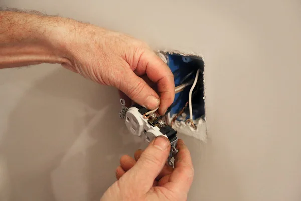 Installing Electrical Wall Socket — Stock Photo, Image