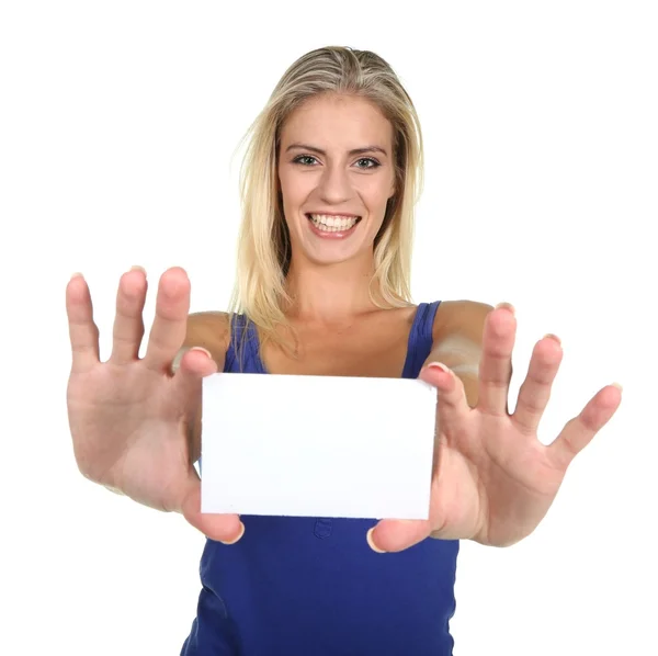 Hübsche junge Dame mit Schild — Stockfoto