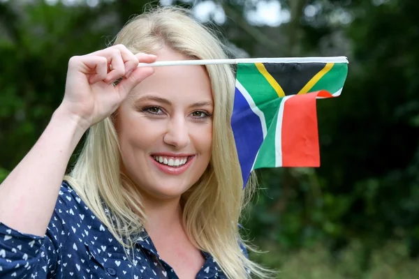 Beutiful Woman with South African Flag — Stock Photo, Image