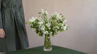 Kadın bir elma dal alır ve goes uzağa