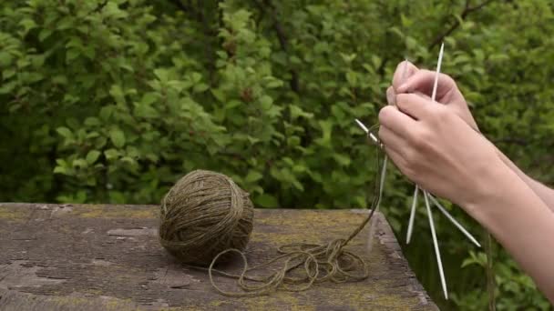 庭で編み物 — ストック動画