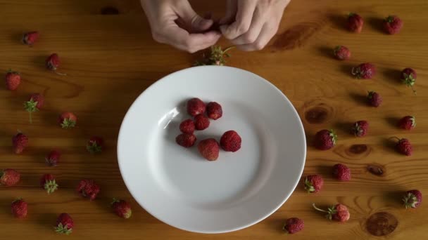 Preparación de fresas para hacer mermelada — Vídeo de stock