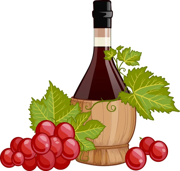 Red wine in italian fiasco bottle — Stock Vector