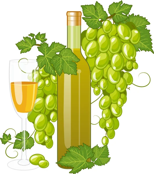 白ワインの瓶とワイングラス — ストックベクタ