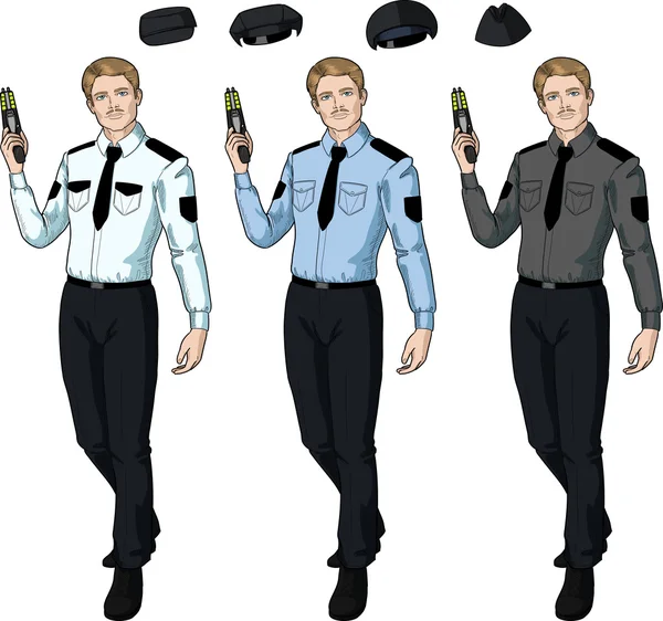 白种人男性警官捧着泰瑟枪 — 图库矢量图片