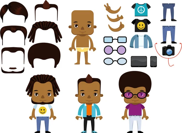 Ensemble Avatar homme afro-américain Hipster — Image vectorielle