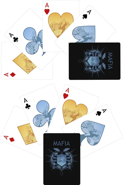 Ensemble de quatre as de cartes à jouer mafia noire — Image vectorielle