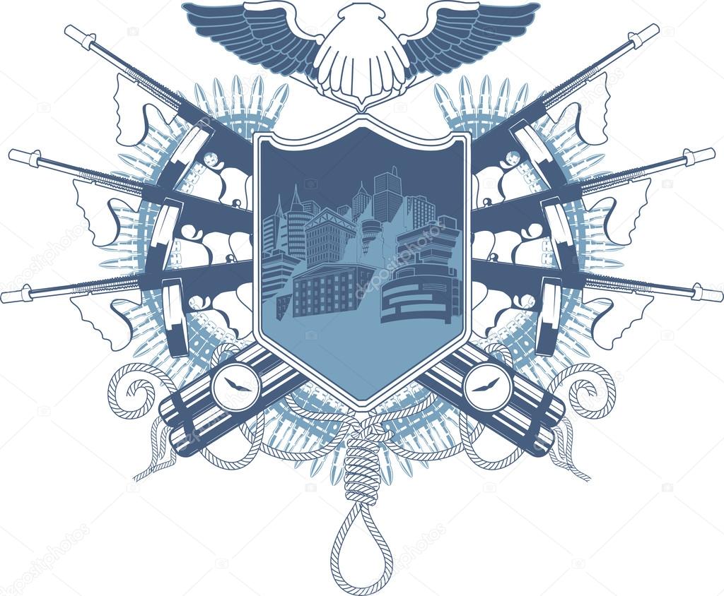 Mafia heraldic coat of arm with Tommy-gun