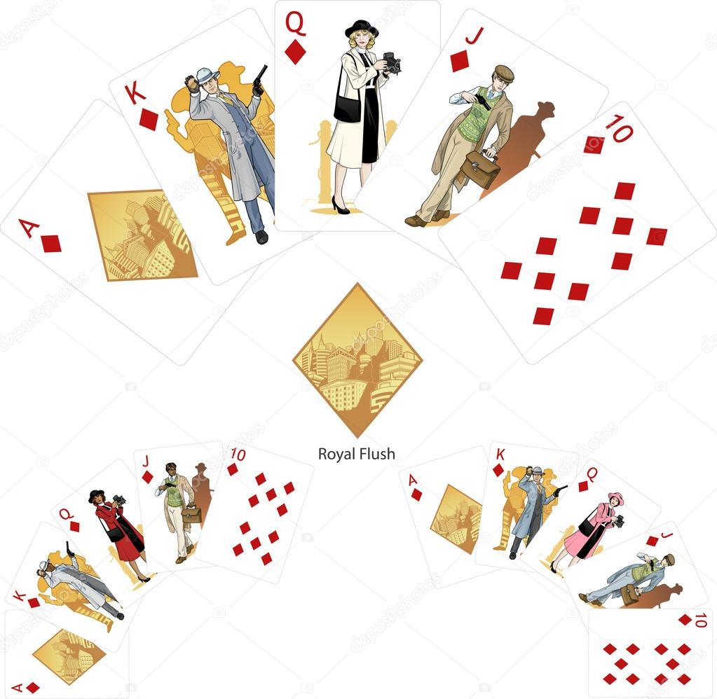 Royal Flush Diamonds poker winning combination Mafia card set