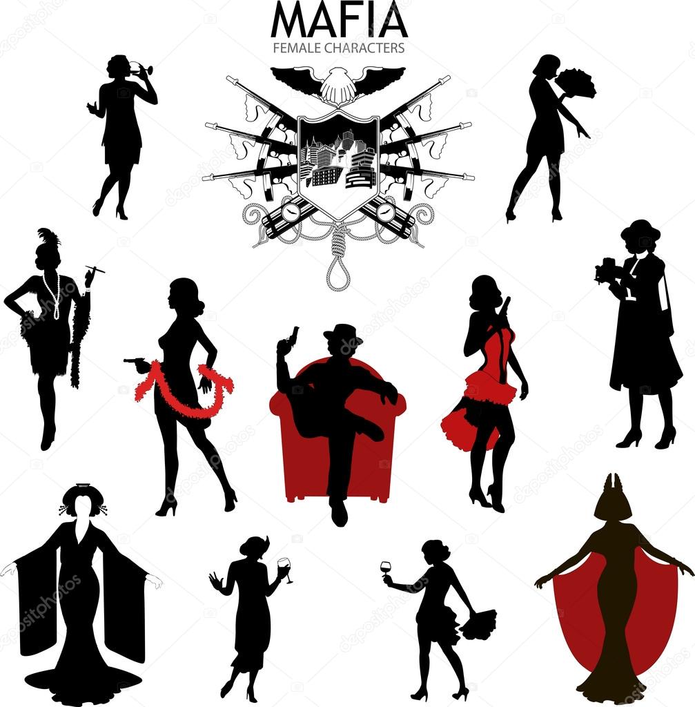 Female characters Silhouettes retro Mafia set