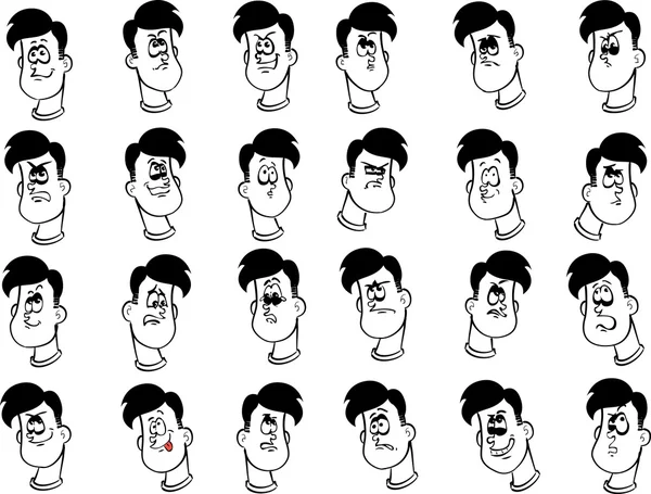 Set of male cartoon faces with emotional expressions — Stock Vector