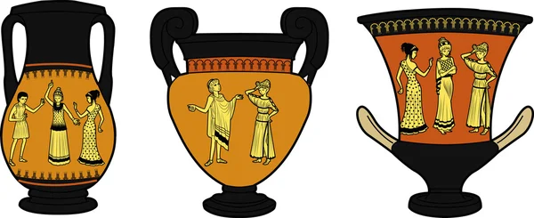 Ancient Greek utensil three vases — Stock Vector