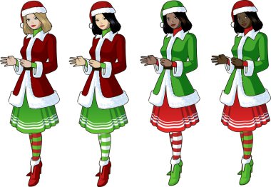 Kırmızı ve yeşil Noel kostümü 4 yarışlarda genç kadın