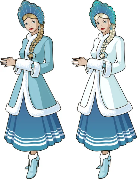 Snow Maiden karaktär med blond fläta Royaltyfria illustrationer