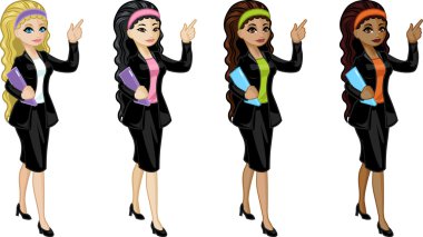 Cute young Caucasian Asian Indonesian and African American office woman clipart