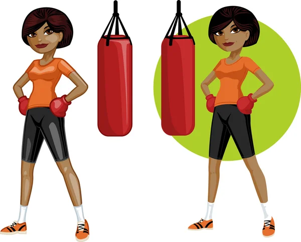 Cute young African American woman boxer — Stock Vector