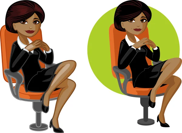 Cute young African American office woman on chair — Stock Vector