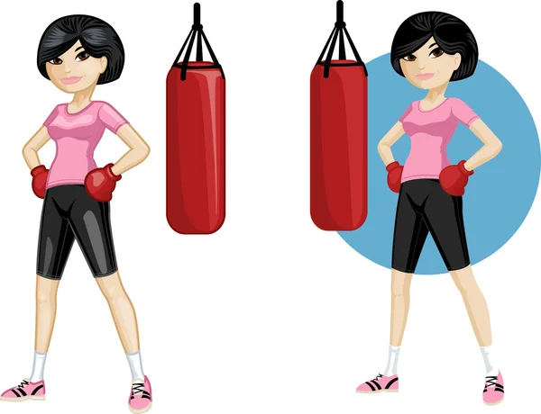 Cute young Asian woman boxer — Stock Vector