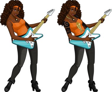Rock yıldız gitarist Afro-Amerikan kız