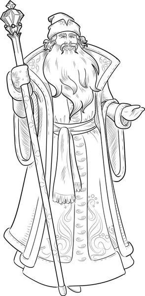 Personagem de Natal russo Father Frost desenho lineart — Vetor de Stock