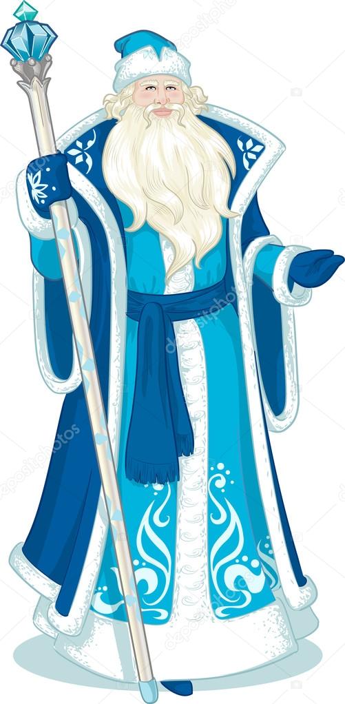 Russian Christmas Character Father Frost in Blue coat cartoon