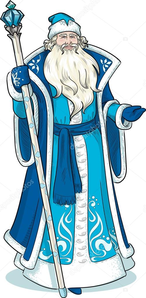 Russian Christmas Character Father Frost in blue coat drawing
