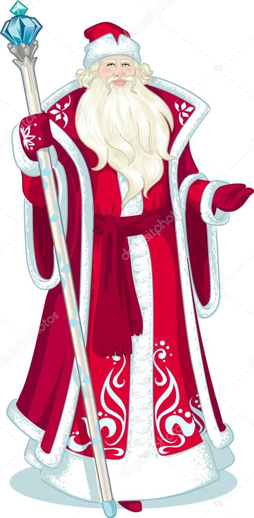 Russian Christmas Character Father Frost in blue coat cartoon