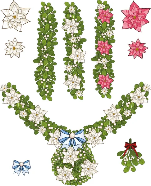 Clip art set di ghirlande decorative di vischio di Natale — Vettoriale Stock