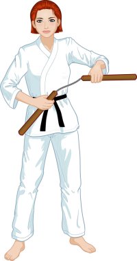 Karategi beyaz Nunchuck kız