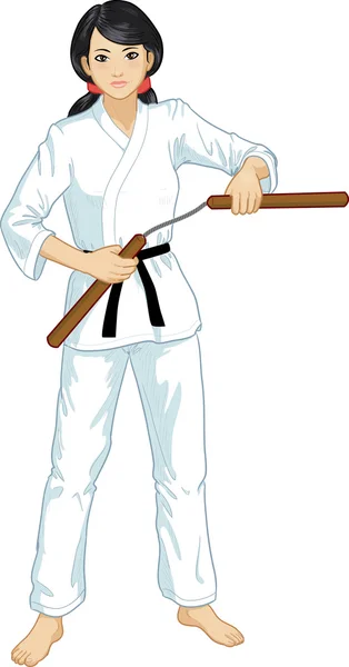 Asian Nunchuck girl in karategi — Stock Vector