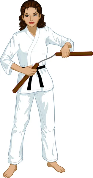Indonésien Nunchuck fille dans karategi — Image vectorielle