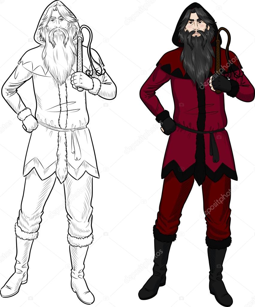 Pere Fouettard Hans Trapp character isolated vector illustration full figure colored and lineart — Vektor od Zhaconda