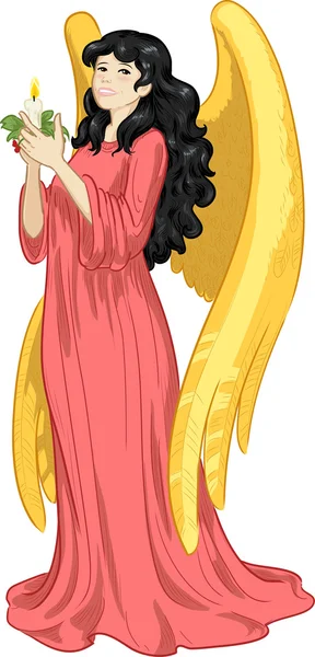 Hermoso asiático hembra ángel con vela — Archivo Imágenes Vectoriales