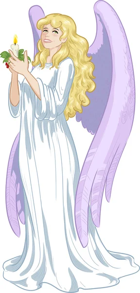 Hermoso ángel femenino caucásico con vela — Archivo Imágenes Vectoriales
