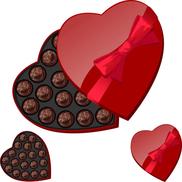 Caja en forma de corazón con chocolates — Vector de stock