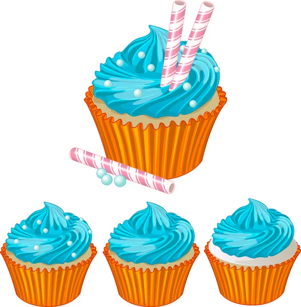 Blue cream cupcake — Stock Vector