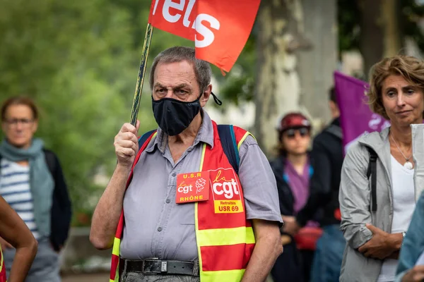 Agosto 2021 Lyon Ródano Alpes Auvernia Francia Manifestantes Calle Contra — Foto de Stock