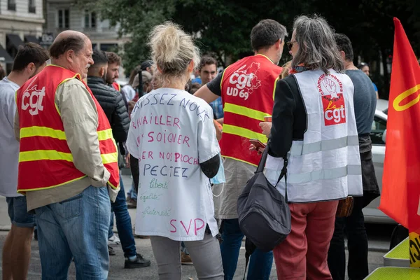 Agosto 2021 Lyon Ródano Alpes Auvernia Francia Manifestantes Calle Contra — Foto de Stock