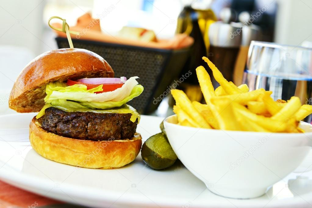 Tasty and appetizing hamburger cheeseburger 