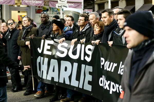 LYON, FRANCE - 11 JANUARY 2015: Anti terrorism protest — Stock Photo, Image