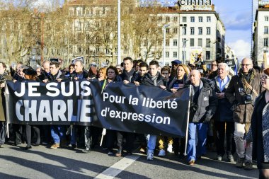 Lyon, Fransa - 11 Ocak 2015: Anti terörizm protesto 