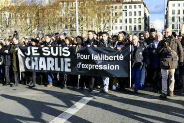 Lyon, Fransa - 11 Ocak 2015: Anti terörizm protesto 