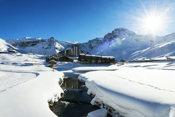 Tignes, Alpy, Francjallandscape i ski resort w Francuskie Alpy, tignes, le clavet, tarentaise, Francja — Zdjęcie stockowe