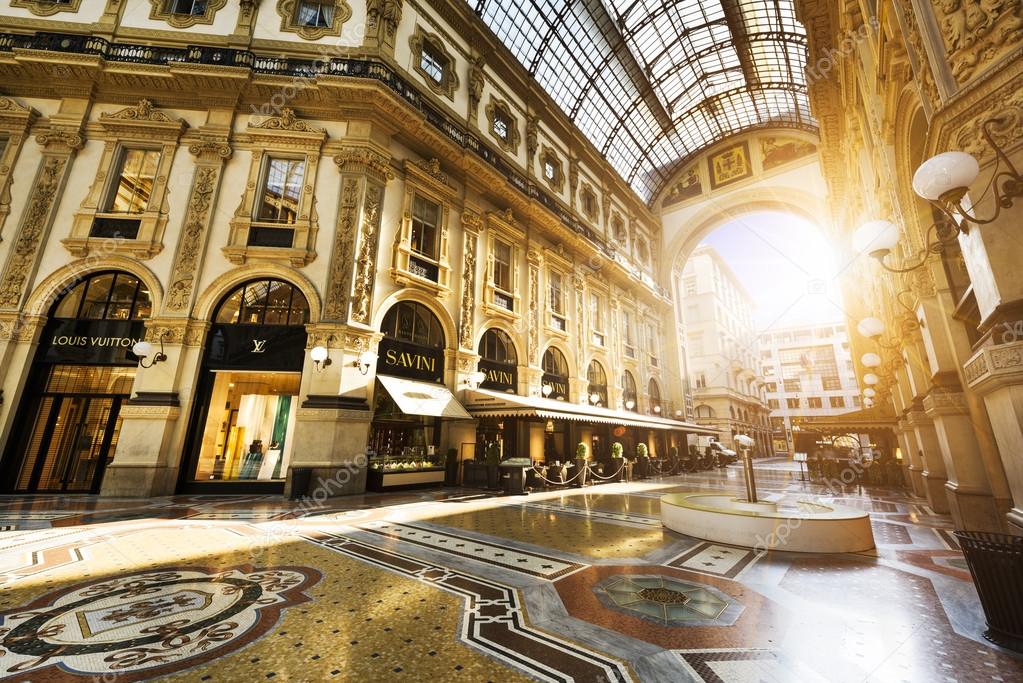 MILAN, ITALY - AUGUST 29, 2015: Luxury Store in Galleria Vittorio Emanuele II shopping mall in Milan, with tasted Italians restaurants.
