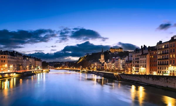 Lyon miasto nocą — Zdjęcie stockowe