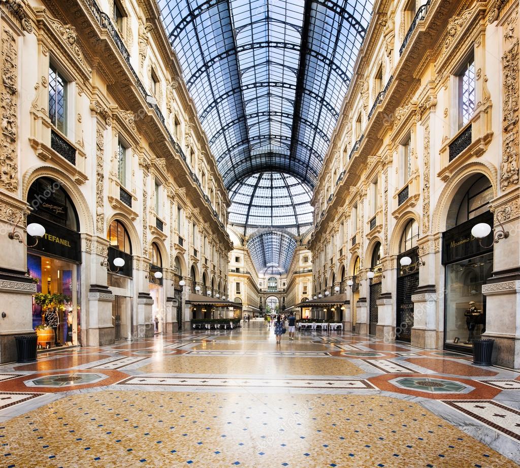 MILAN, ITALY - AUGUST 29, 2015: Luxury Store in Galleria Vittorio Emanuele II shopping mall in Milan, with tasted Italian restaurants