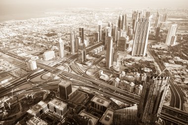 Dubai şehir sabah sahne. Üstten Görünüm